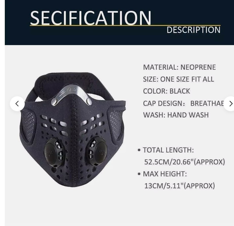 REUSABLE  FACE MASK  WITH  BREATHING  VALVE  AND  5-LAYER  REPLACEMENT  FILTER