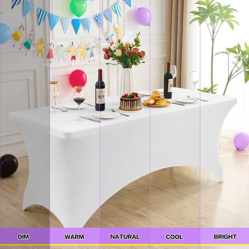 6FT Stretch Tablecloth 2 Pack, Rectangular Spandex Cover, White Party