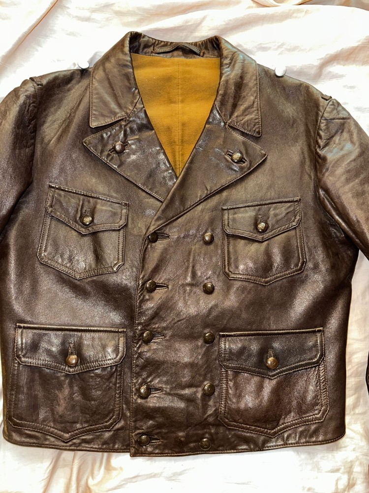 WW2 German Luftwaffe leather flight jacket ADEFA Minty 4 Patch Pockets Bakelite