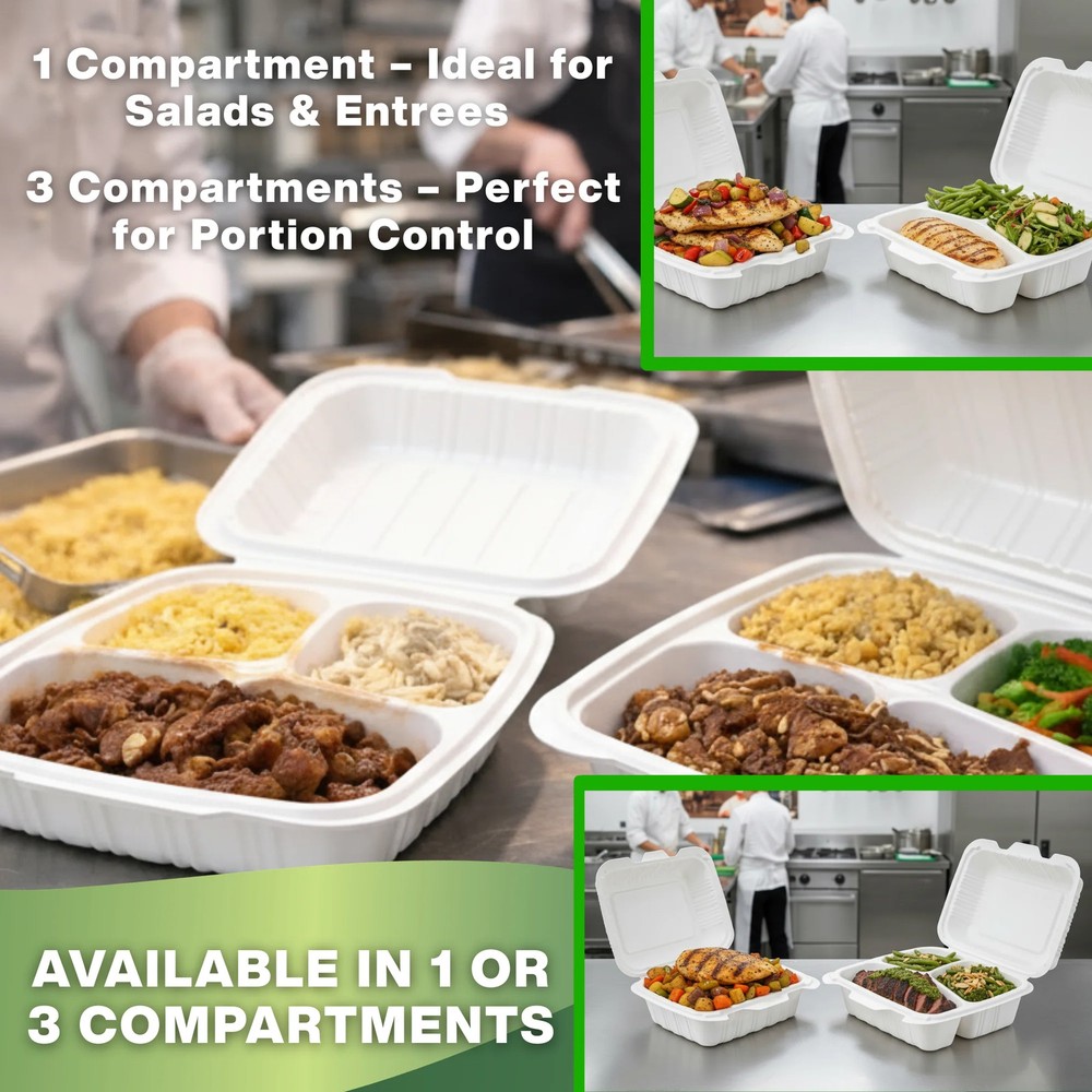 [ 6" x 6"], 250 Pack (250/1)| White- Hinged MFPP Containers – Front Lock