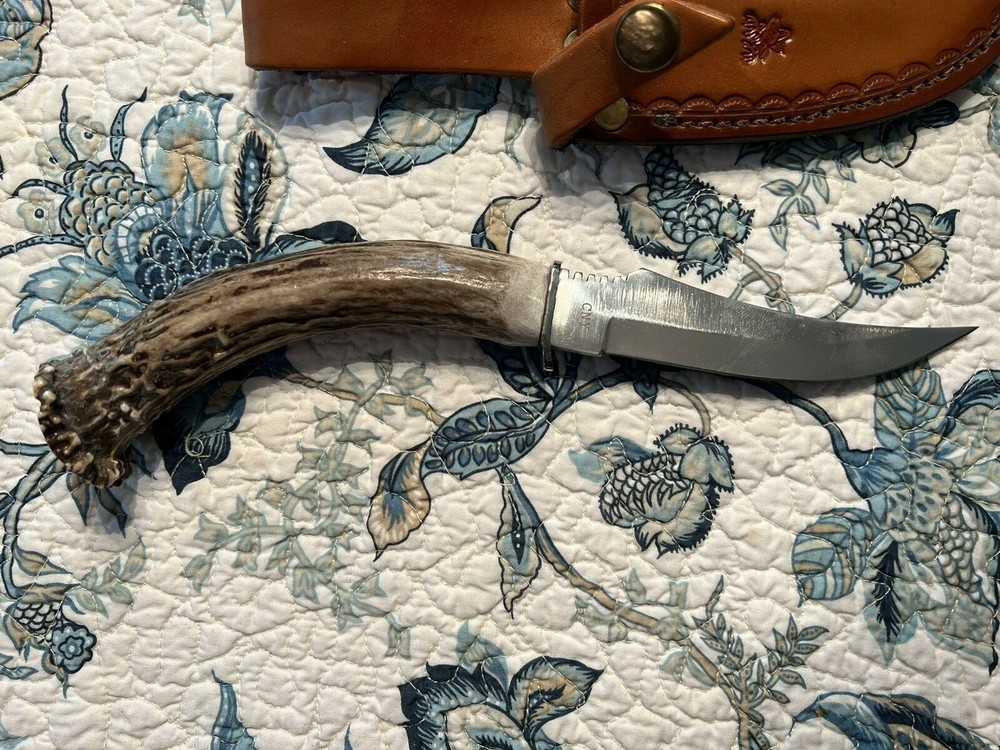 CNY antler handle knife and Leather Sheaf