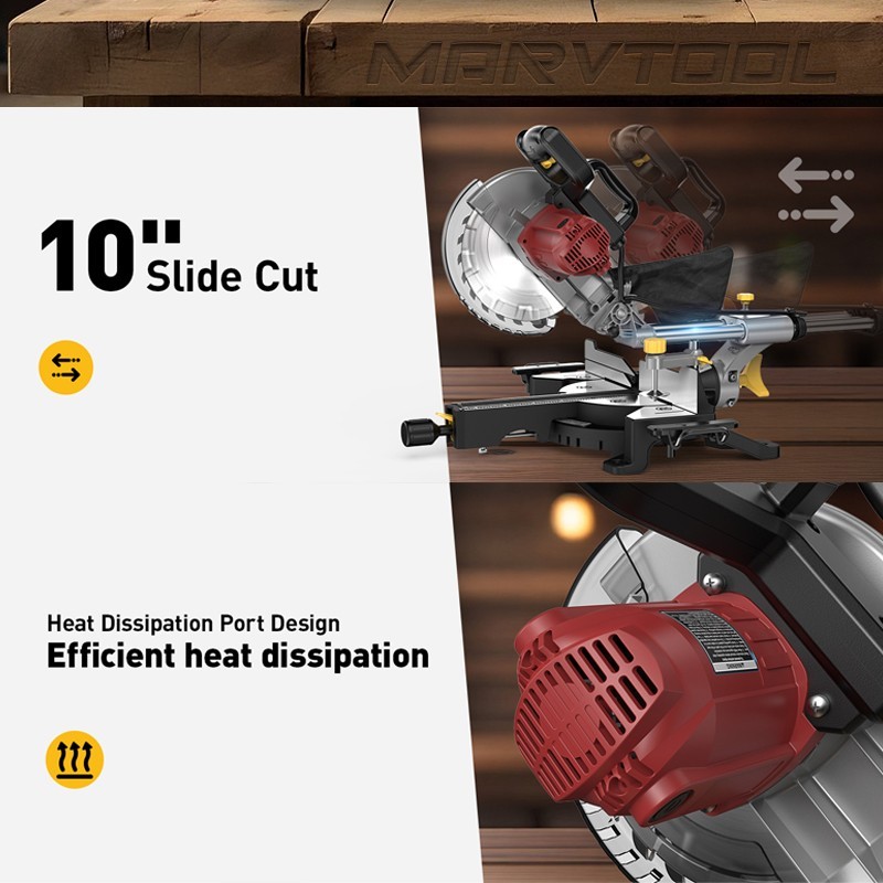 Marvtool 10-Inch Sliding Compound Miter Saw Single Bevel Compact Extension Table