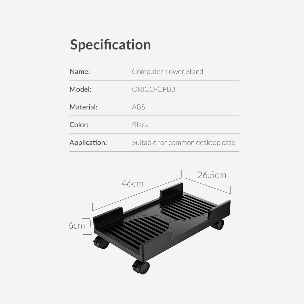 ORICO Mobile CPU Stand Adjustable Computer Tower Desktop Holder +4 Caster Wheels