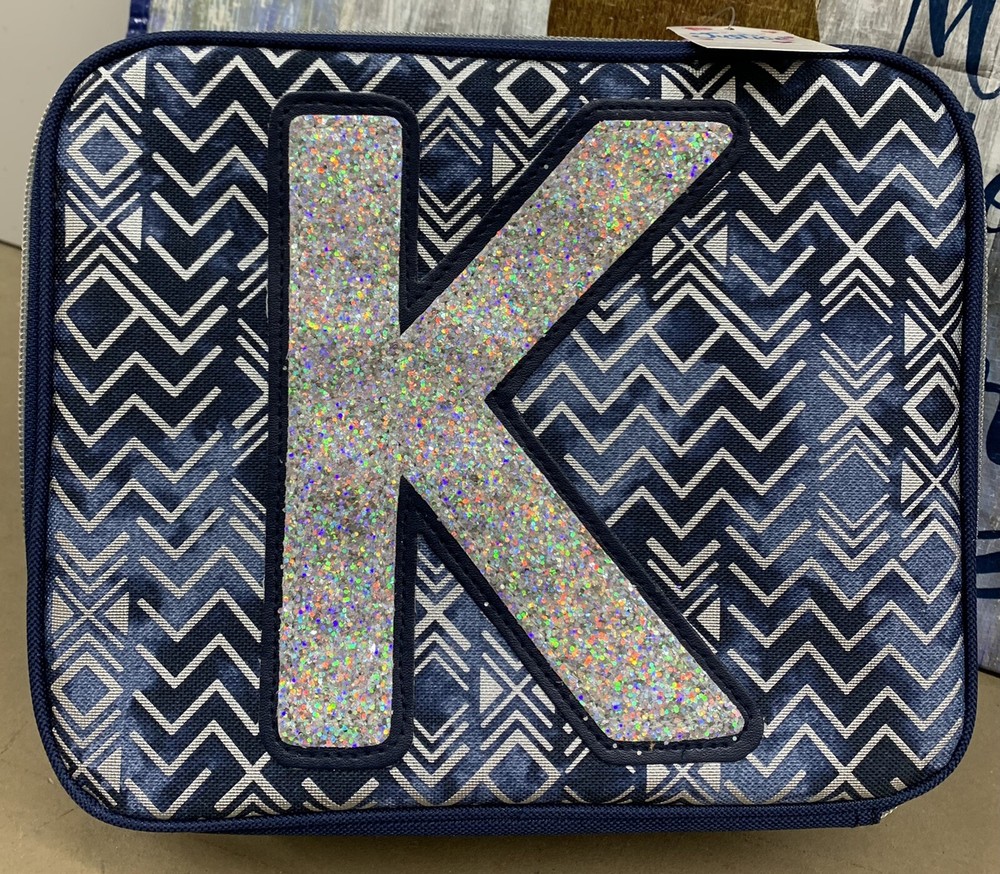JUSTICE LUNCHBOX INITIAL “ K” DENIM AZTEC SHIMMER