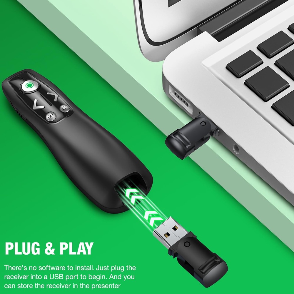2-in-1 USB Type C Presentation Clicker Wireless Presenter Remote with Green L...