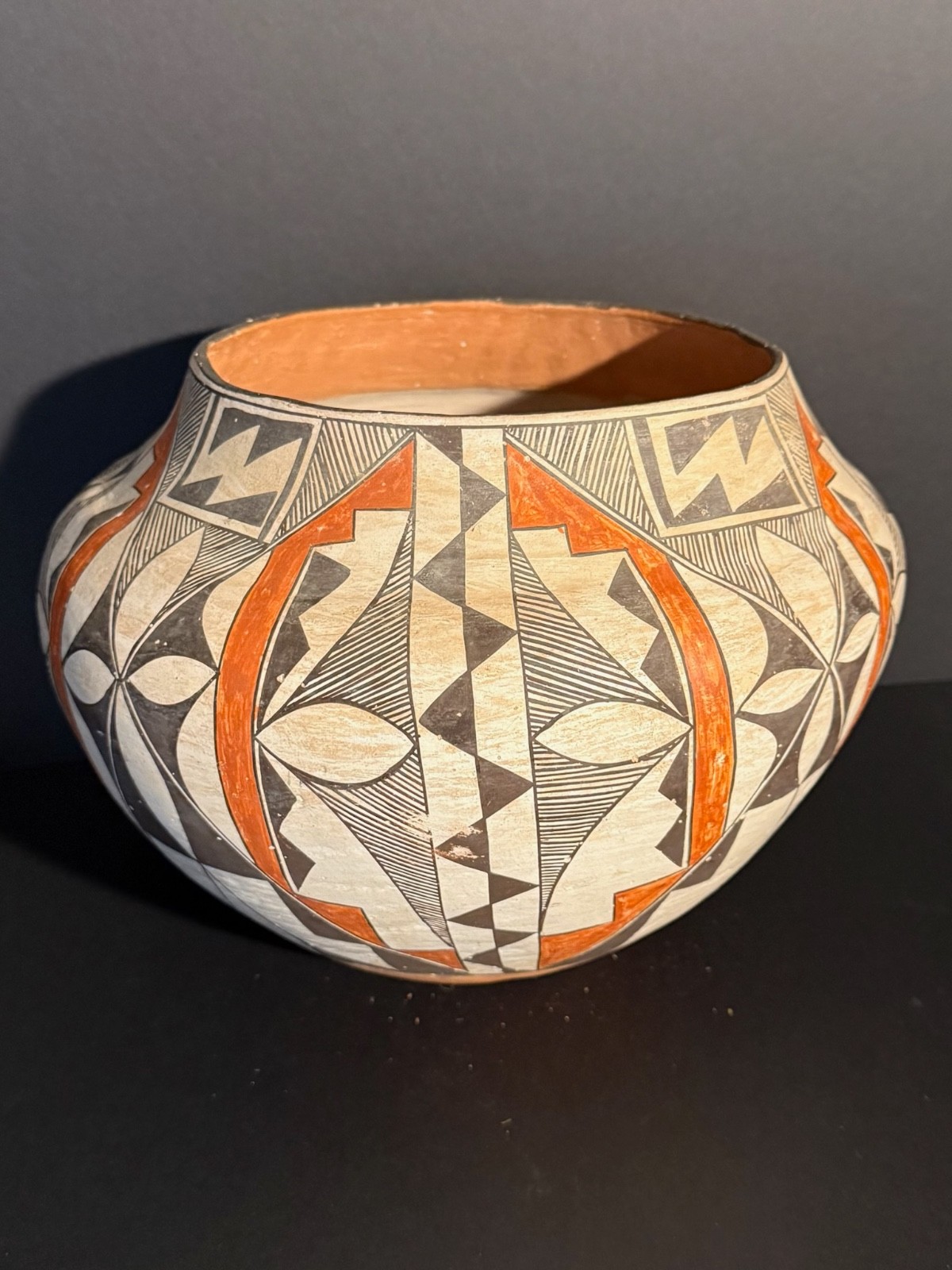 LARGE ACOMA POLYCHROME POTTERY OLLA,BEAUTIFUL PAINT DECORATION,C1900, EXCELLENT!