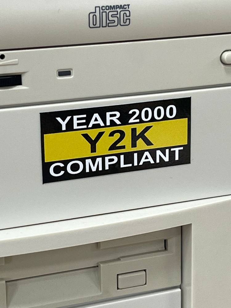 Year 2000 Y2K Compliant Bug Computer Case Badge FLAT Sticker Retro 586 PC