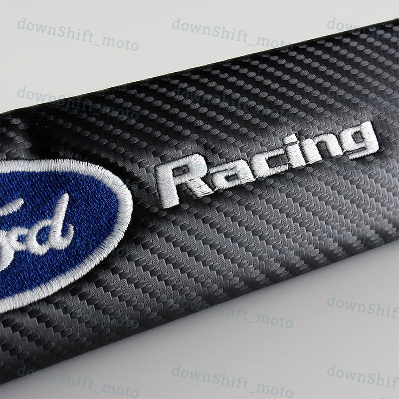 SET FOR FORD RACING Carbon Look Seat Belt Cover Shoulder Pads Embroidery Logo