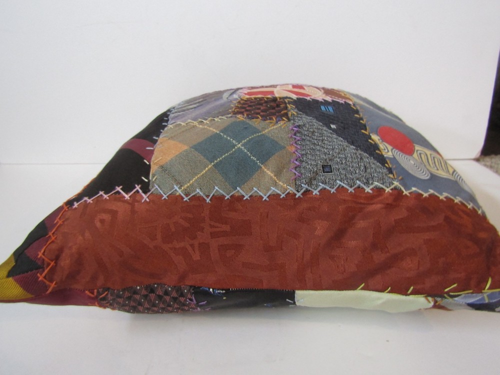 Vintage Crazy Quilt Throw Pillow Patchwork 12" Handmade