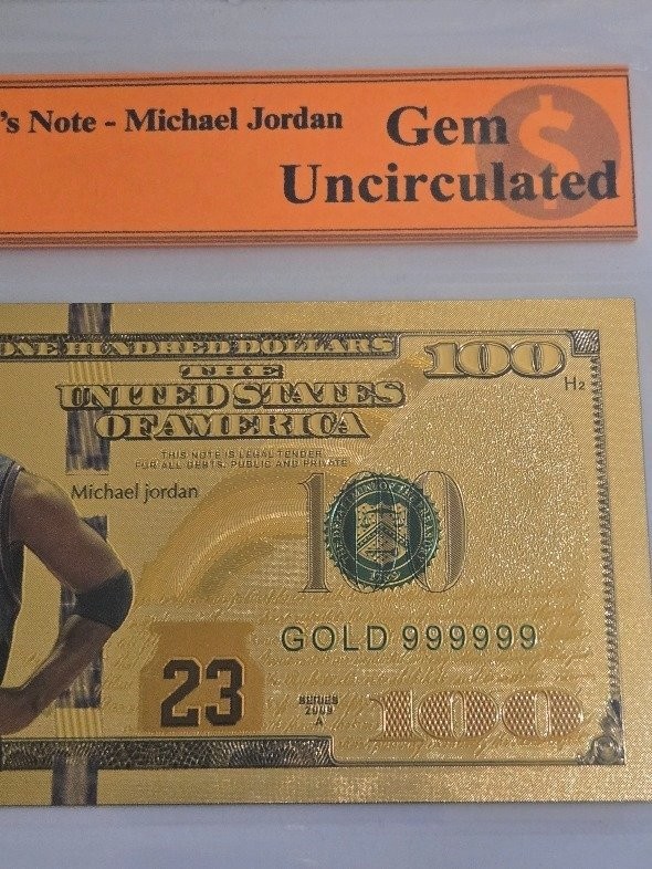 Michael Jordan 24K Gold Leaf Plated $100 Bill Foil Note Gem Uncirculated