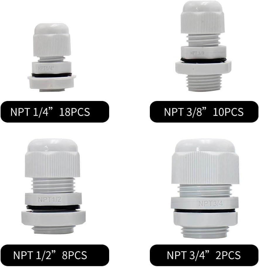 MAKERELE Plastic Waterproof Adjustable 38pcs NPT Cable KIT BOX, Grey