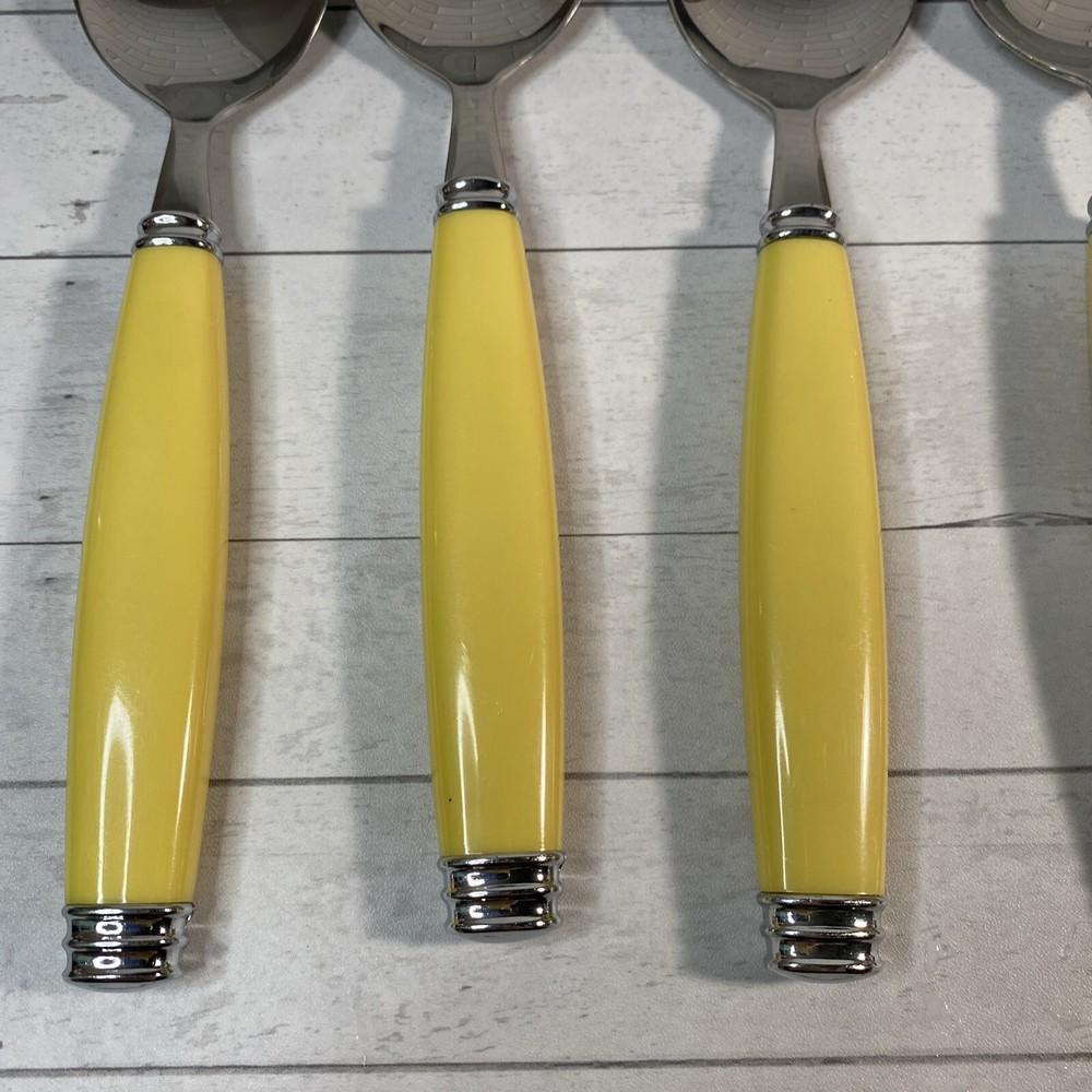 Pfaltzgraff Stainless Flatware Yellow Plastic Handle 4 Dinner Forks