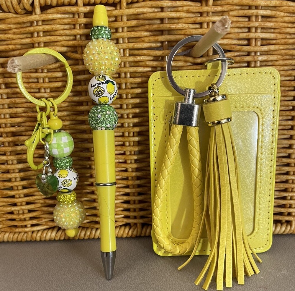 HAND MADE BEAD PEN, BEAD KEY CHAIN, wallet -& INK REFILL-3 PC set