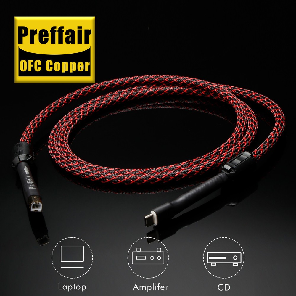 Hi-Fi USB B to USB C Data Cable Audiophile-Grade Shielded DAC Decoder USB Cable
