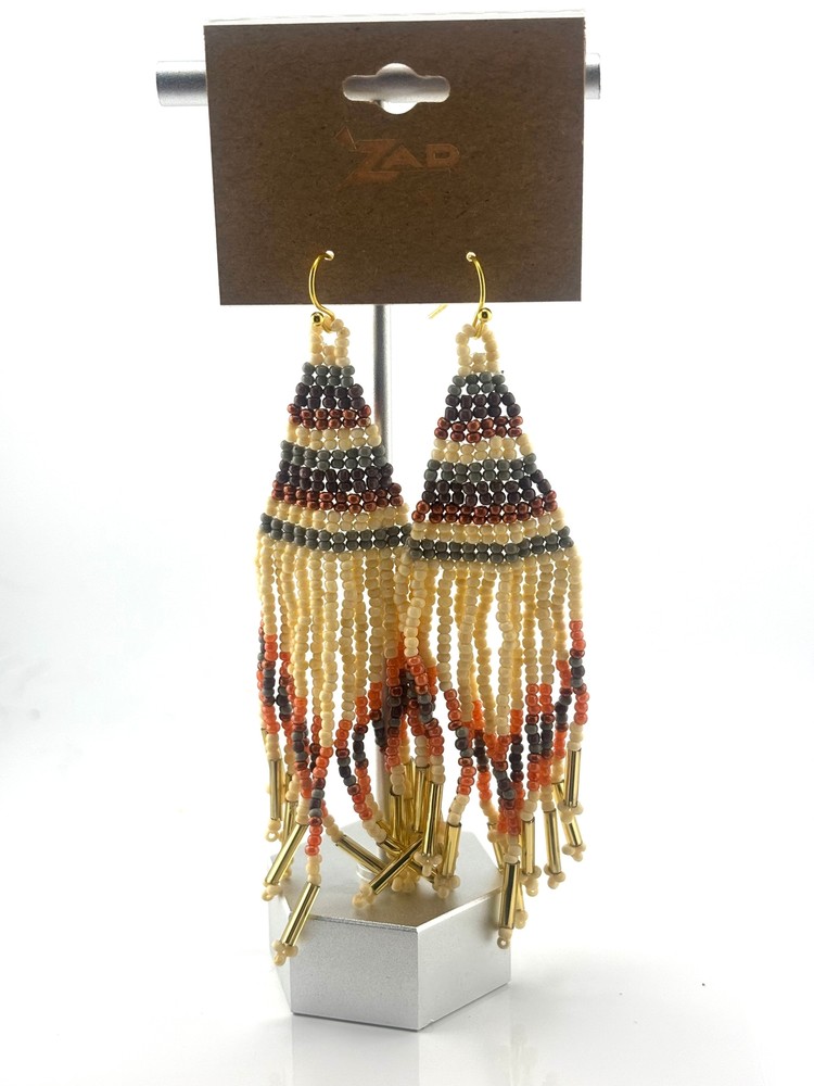 Neutral Tone Fringe Woven Bead Earring