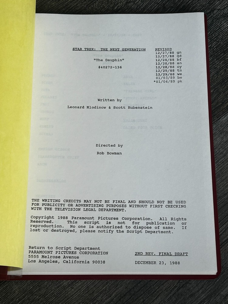 STAR TREK Script The Next Generation Dauphin 2nd Revision Final Draft Dec 1988