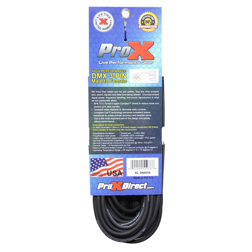 10 DMX Cables 3 Pin 50 ft High Performance DJ Lighting Cable - Data Cable PROX