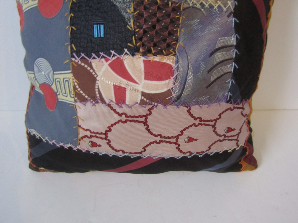 Vintage Crazy Quilt Throw Pillow Patchwork 12" Handmade