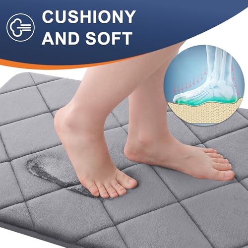 Memory Foam Bath Mat 30x20, Ultra Geometric 30" x 20" Rectangular Medium Grey