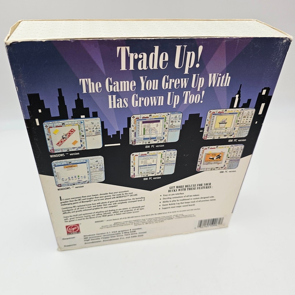 Vintage Monopoly Deluxe Computer PC Game Windows 1992 Virgin Games Complete