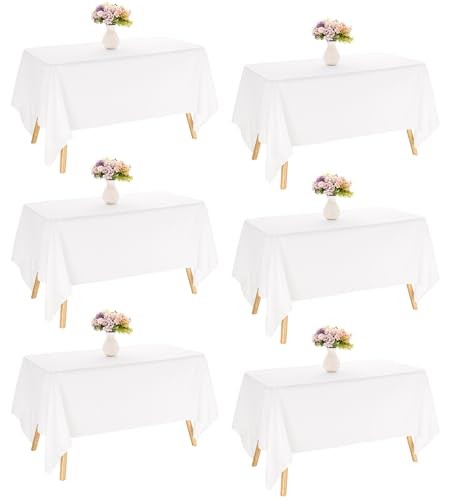 Pack Rectangle Table Cloth Bulk Washable Polyester 60inch x 102inch 6 White