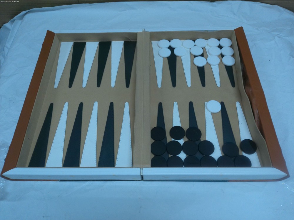 Vintage Backgammon Set – 14.5" Leatherette Case, Complete Pieces, Read Defect