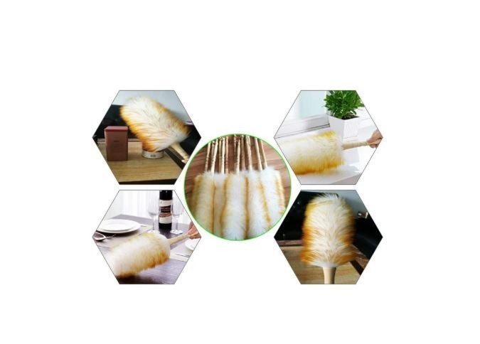 Lambswool Duster with Solid Wooden Handle, Leather Hang Strap,18.9 inch Long