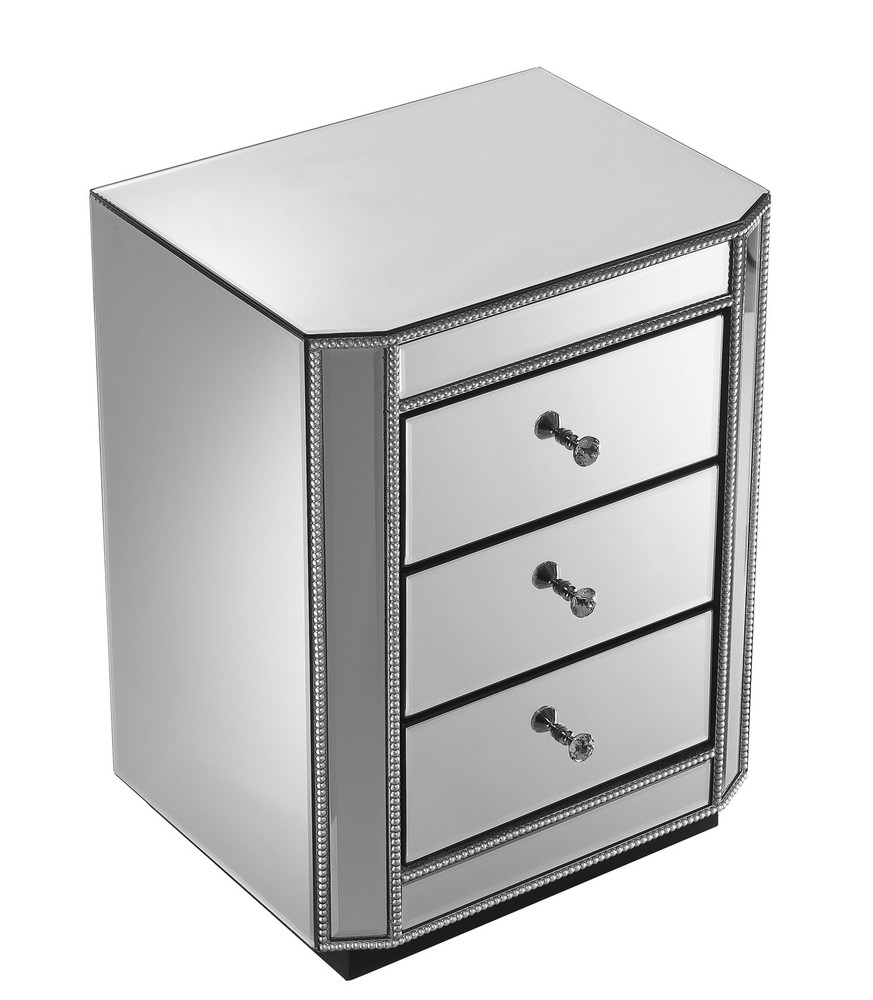 3-Drawer Mirrored Nightstand Bedside Table, Modern End Side Table