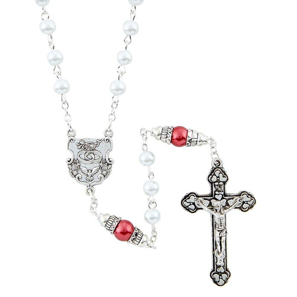 Bride Women's Wedding Rosary Two Shall Become One 2 Rings Centerpiece White Red
