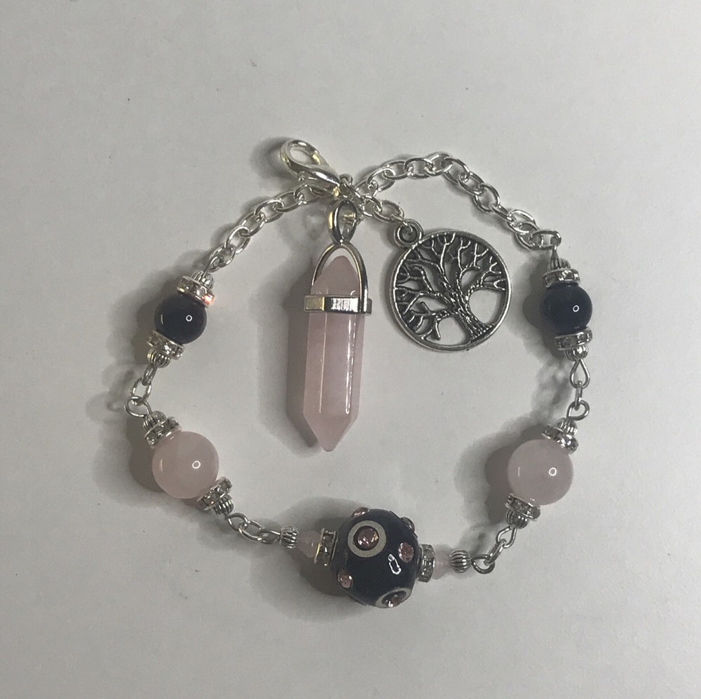 Rose Quartz Pendulum Bracelet with Onyx 13