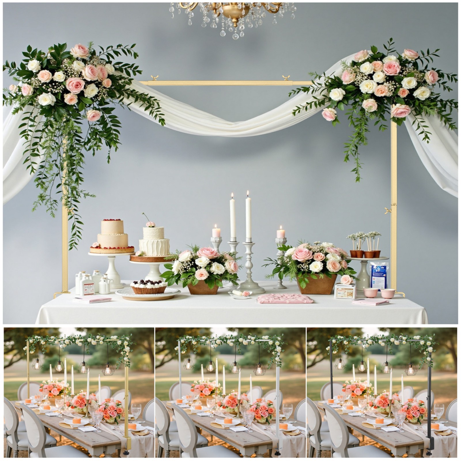 Over The Table Rod Stand Metal Arch Frame 28"-98" Adjustable Wedding Party Decor