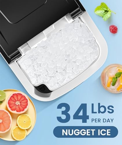 COWSAR NUGGET ICE MAKER COUNTERTOP PEBBLE MACHINE ONE-MORE OPERATION - SILVER