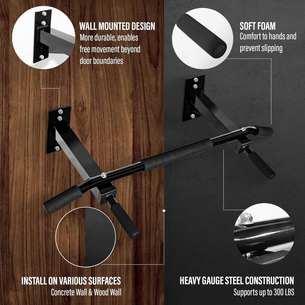 Adjustable Wall-Mounted Pull Up Bar - Strong, Comfortable, Rust-Free Design