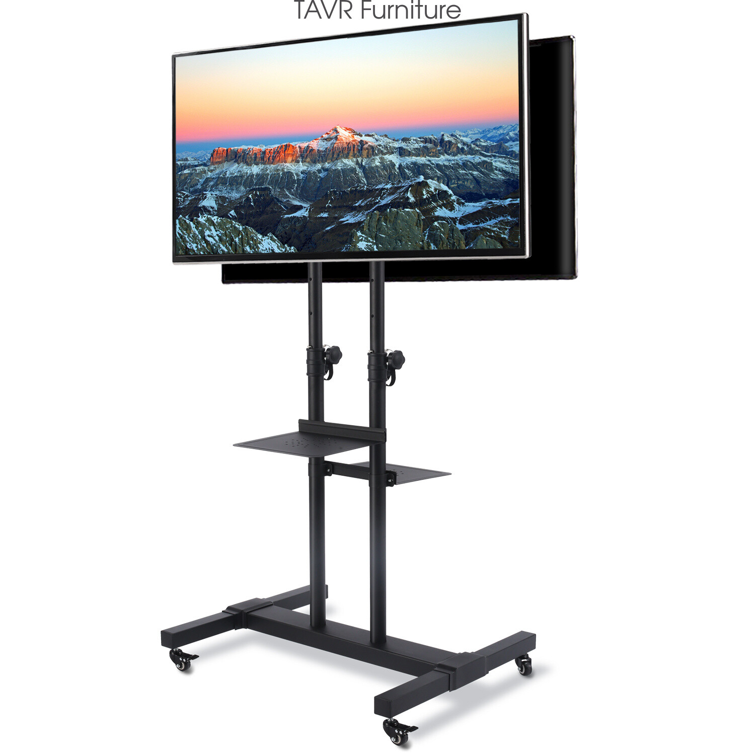 Dual Floor TV Stand Rolling TV Cart Two TV Brackets on Wheel for 32-70 inch TVs
