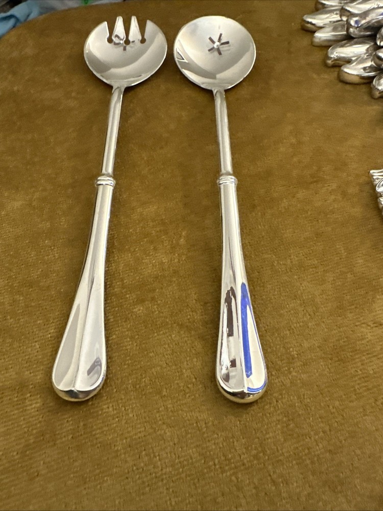 Silver Plate Salad Serving Utensils Spoon Fork Marked Italy 9.25" Bridal Wedding