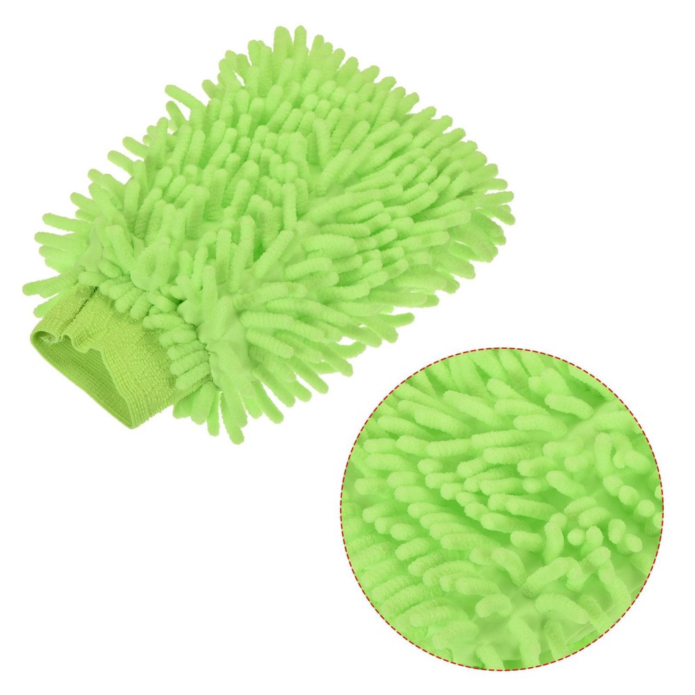 2Pcs Microfiber Chenille Dusting Wash Mitten Set for Cleaning, Light Green