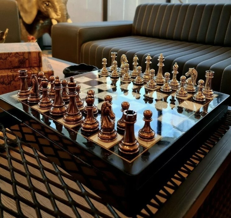 Luxury Chess Set with Storage 14.5" Marble & Wood Board Handmade Christmas Gifts