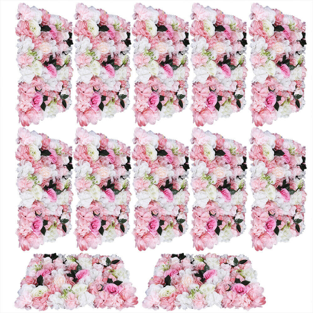 12 Pcs Artificial Flower Wall Panel Rose Dahlia Leaves Wedding Backdrop Stage