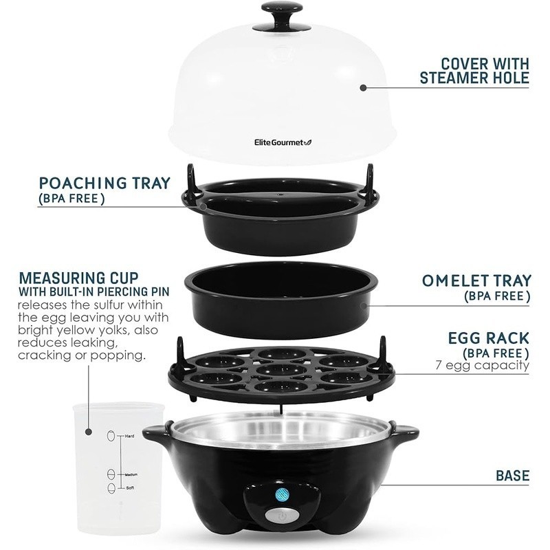 Egg Cooker Rapid Boil 7 Egg Capacity Easy Peel Auto Shut Off Multi Function New