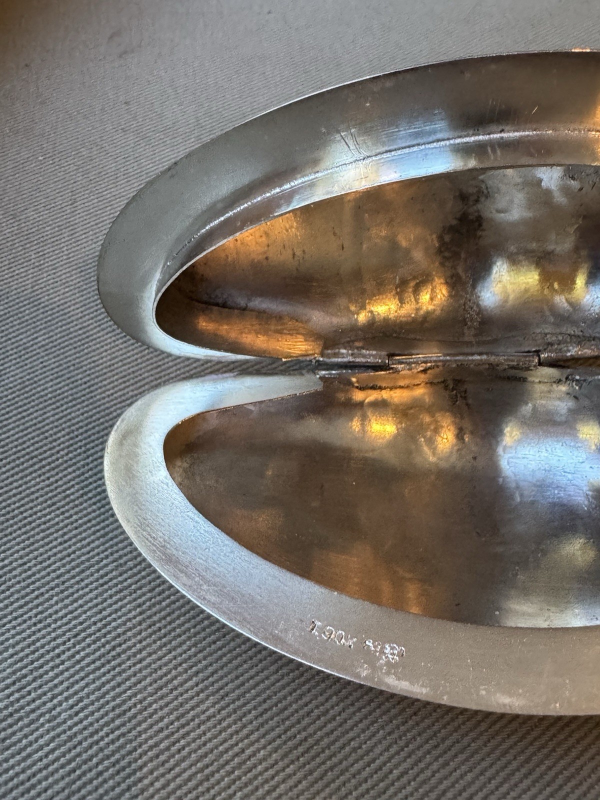 Antique Hallmarked Thailand? 90 Sterling Silver 4.25” Hinged Clam Shell Box