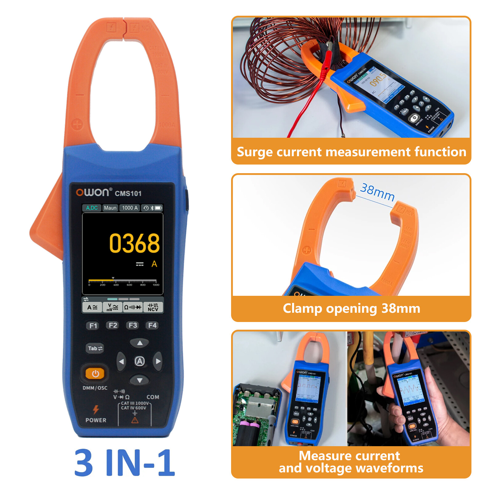 Owon CMS101 1000A AC/DC Clamp Meter 1MHz Oscilloscope True RMS NCV Recorder