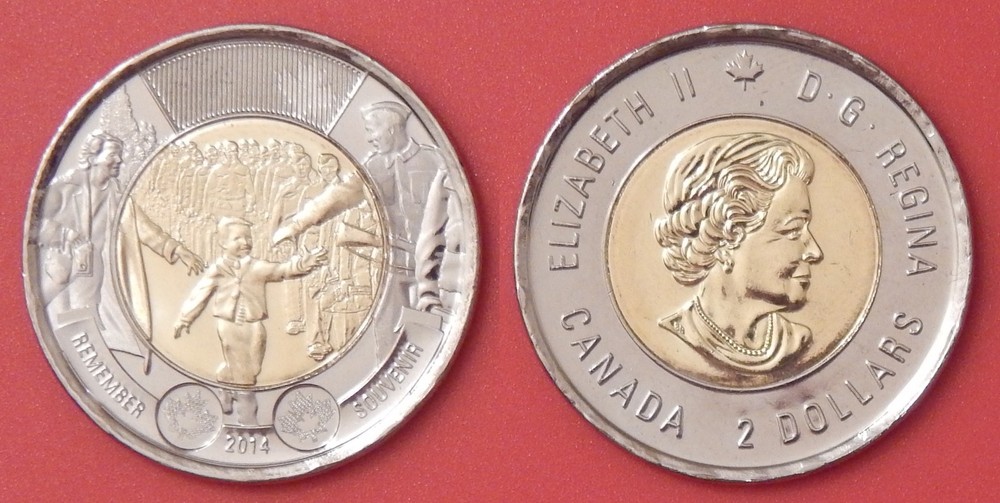 Brilliant Uncirculated 2014 Canada Wait for Me Daddy 2 Dollars From Mint's Roll