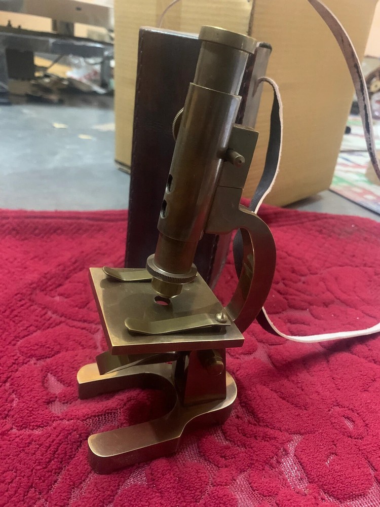 Brass Microscope Student Microscope 7 Inch Antique Type With Leather Cover heave