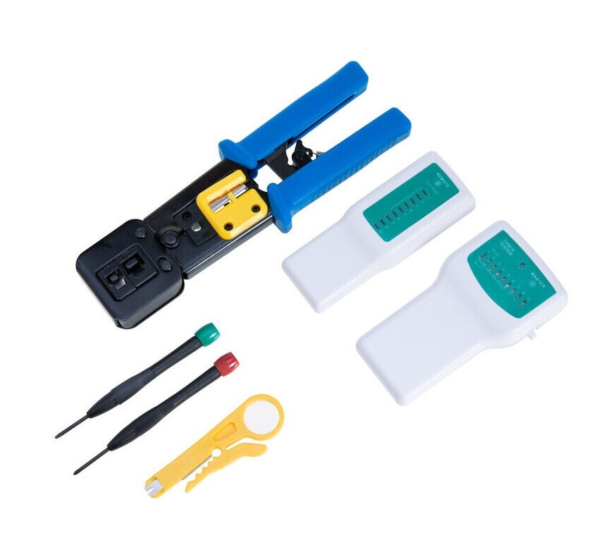 RJ45 Ethernet Network Tool Kit Set CAT6 CAT5e Cable Tester Crimper Stripper Test