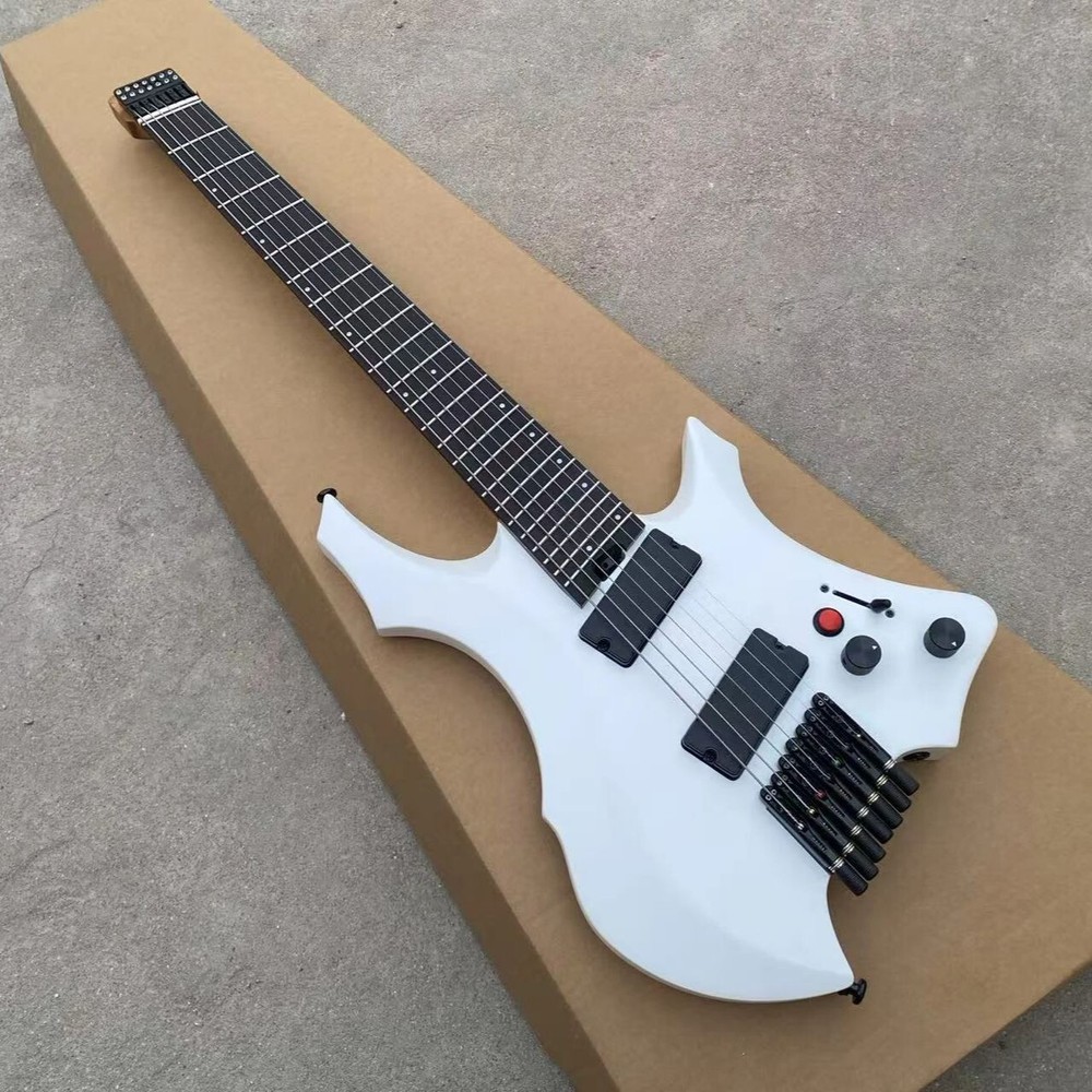 Satin White 7 String Headless Electric Guitar Red Killswitch Active Pickups