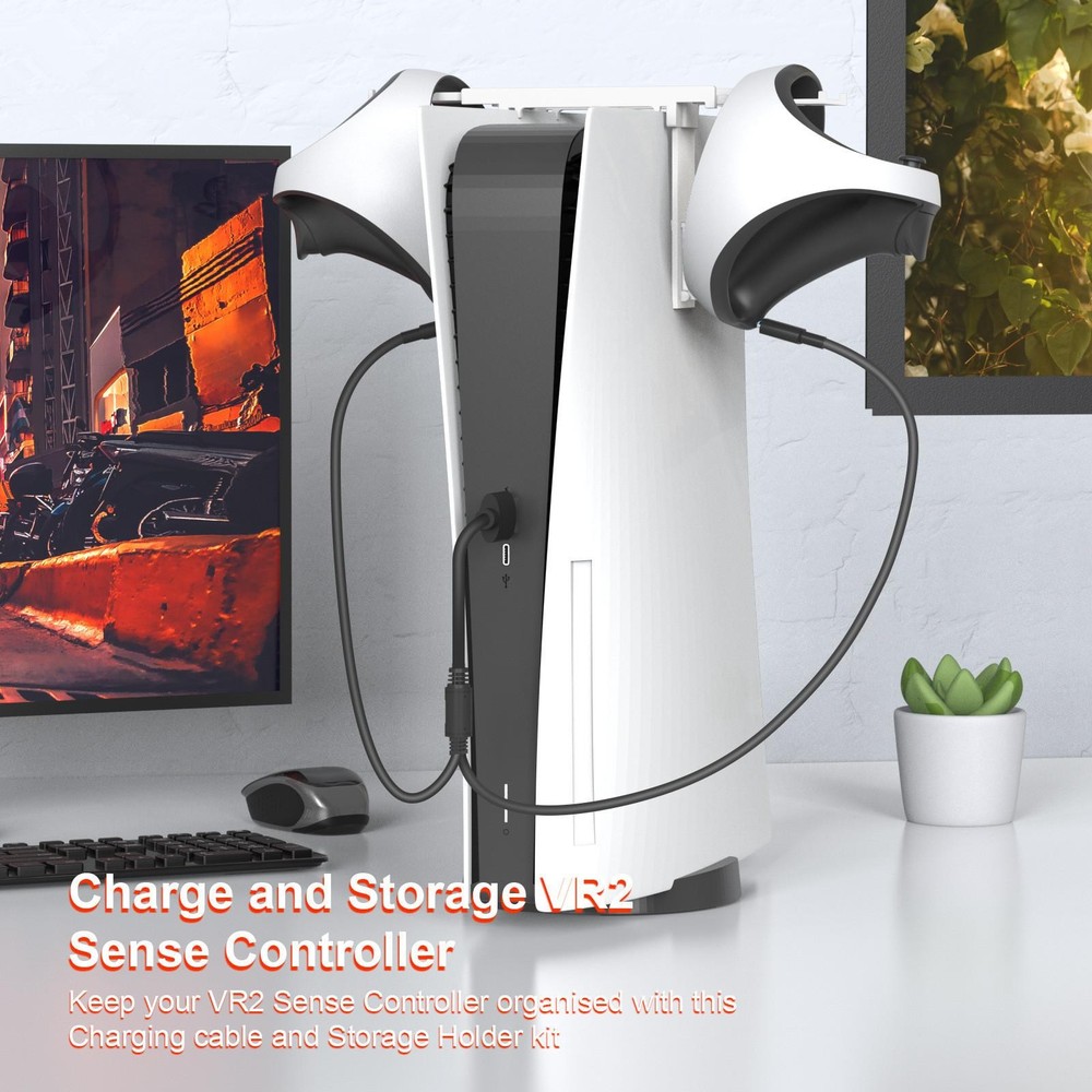 Controller Storage Holder Headset Organize Bracket+Charging Cable for PS5 PS VR2