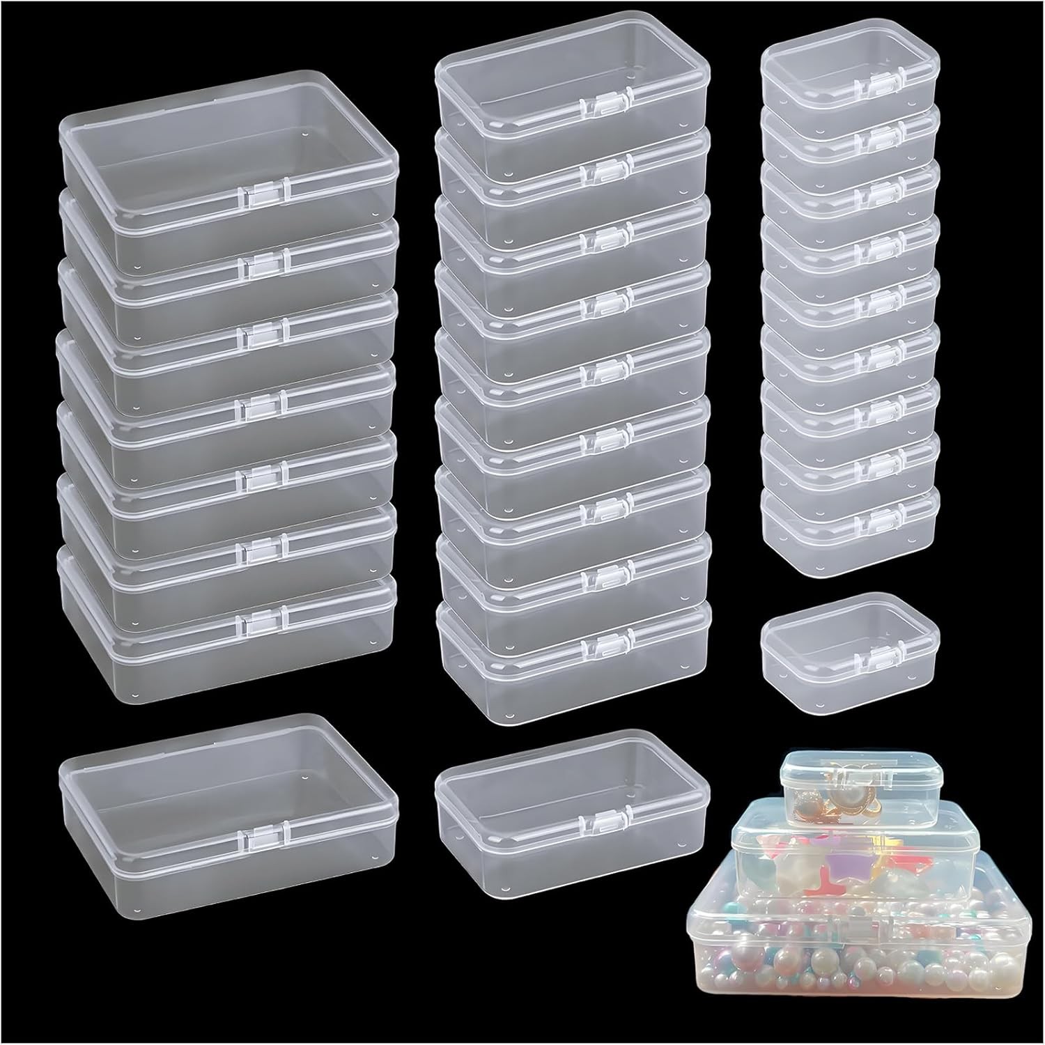 Lots Clear Plastic Storage Container Box Hinged Lid Art Jewelry Making Organizer