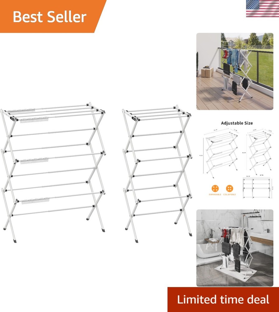 Collapsible Laundry Drying Rack - Elegant Black & White Design for Easy Storage