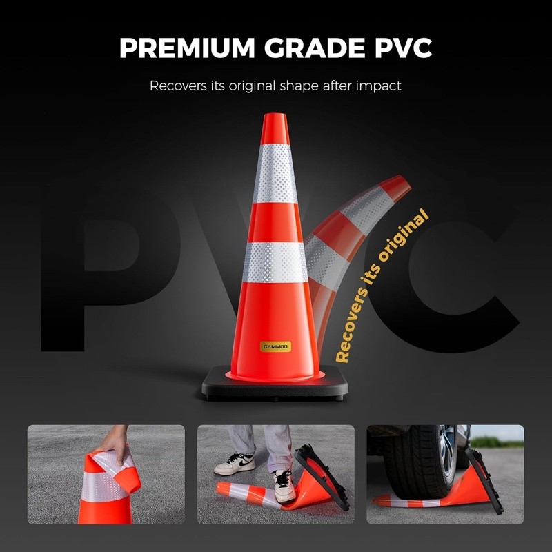 PVC Traffic Cones Reflective Collars Durable Stackable Weather Resistant Safety