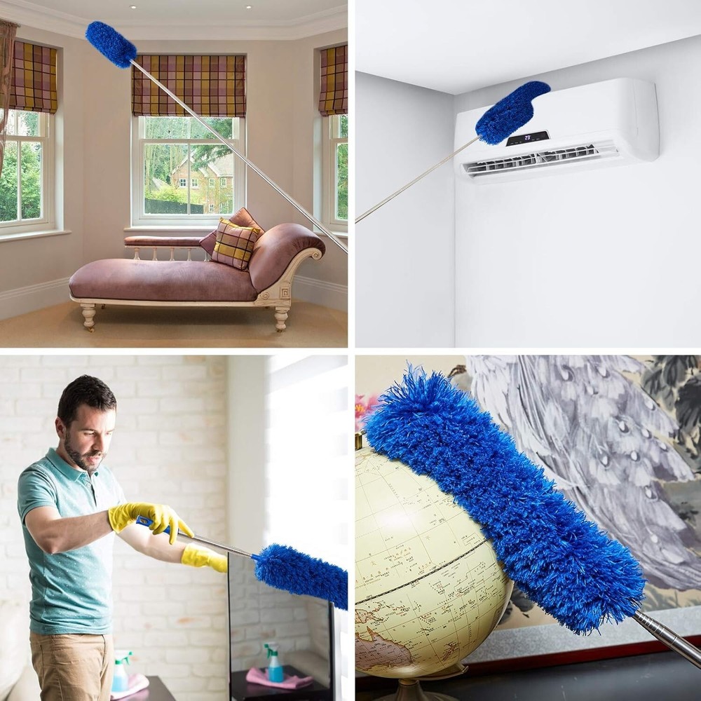 Versatile Cobweb Duster Set with Microfiber & Feather Heads – 100 Inch